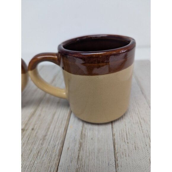 Vintage Mid Century Modern 2-Tone Drip Glaze Pottery Coffee Mugs Set of 2 - Picture 6 of 11
